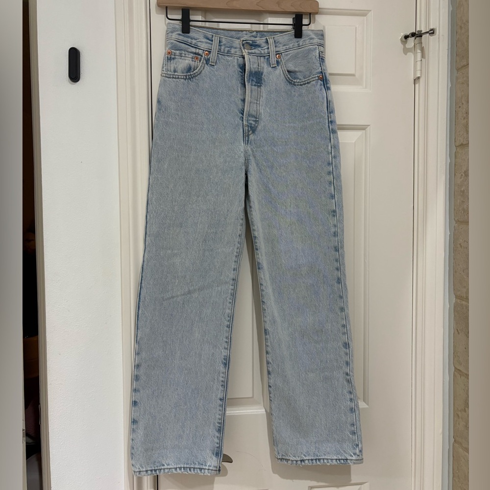 Levis Light Blue Washed Denim Straight Leg Jeans